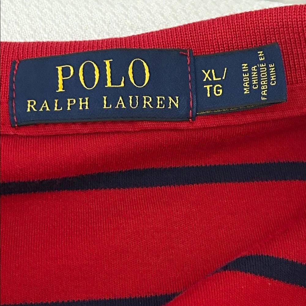 Polo Ralph Lauren Men's Size XL TG Red Navy Striped Long Sleeve Cotton Shirt